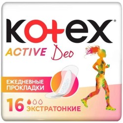 Прокладки женские ежедневные, Kotex (Котекс) №16 актив део экстратонкие